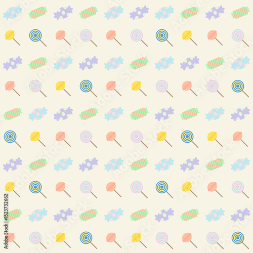 Seamless pattern with colorful sweet candy. Cute candies designed for party, card, scrapbook, fabric, wrapping, textile, stationary, and phone cases.