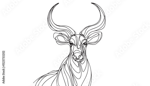 Continuous one single minimal line drawing Greater kudu