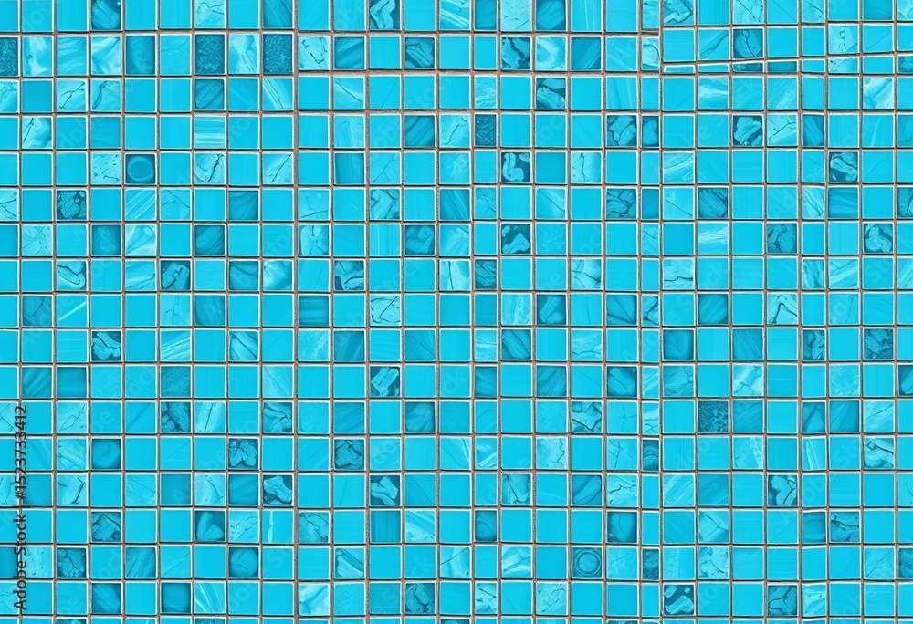 Fototapeta premium Intricate turquoise mosaic tile pattern, ideal for bathroom or pool , texture, geometric