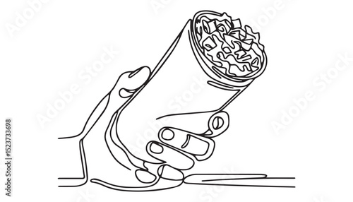 Continuous one single minimal line drawing Burritos