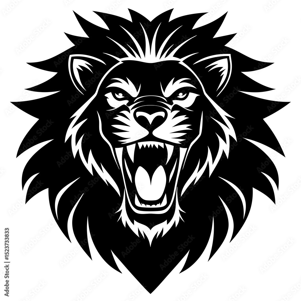 Fototapeta premium Roaring lion head silhouette vector illustration