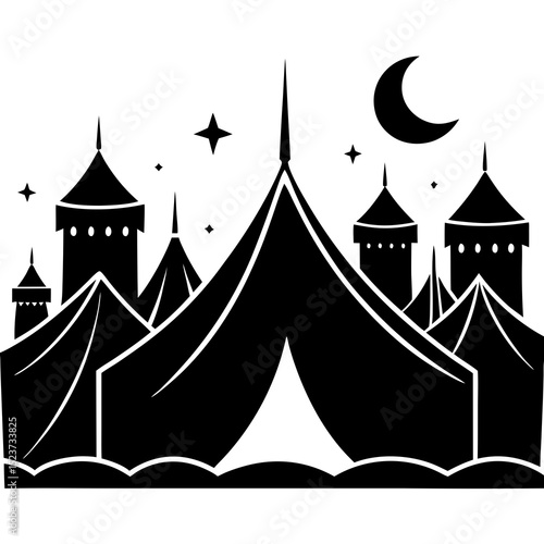 Tent city of mina during hajj  silhouette vector illustration 