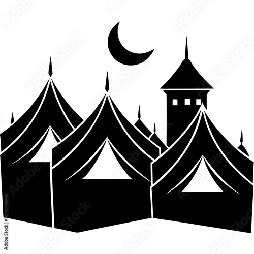 Tent city of mina during hajj  silhouette vector illustration 