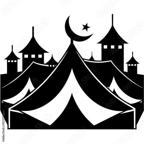 Tent city of mina during hajj  silhouette vector illustration 