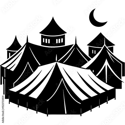 Tent city of mina during hajj  silhouette vector illustration 