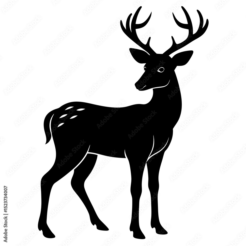 Obraz premium Deer standing silhouette vector illustration