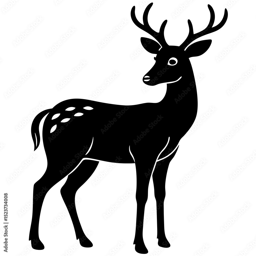 Obraz premium Deer standing silhouette vector illustration 