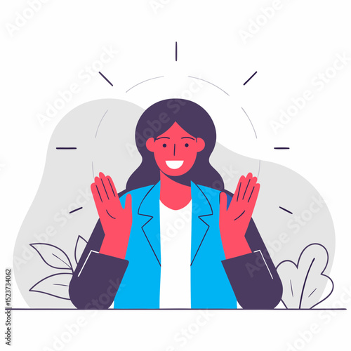 Cheerful Woman Clapping or Waving with Enthusiasm