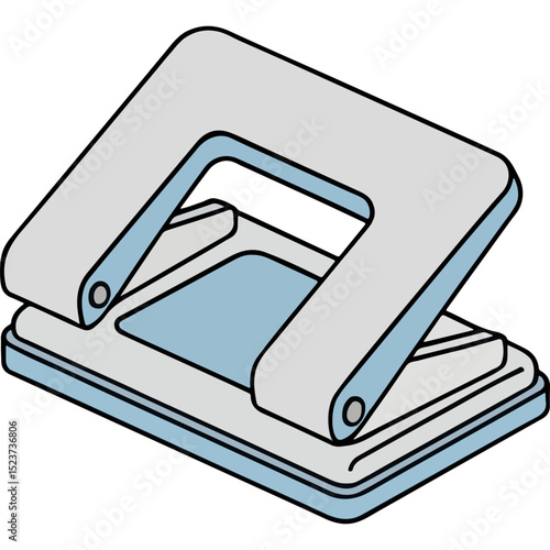 A clean vector illustration of a light gray and blue hole puncher, perfect for themes of office supplies, document preparation, organization, or stationery.