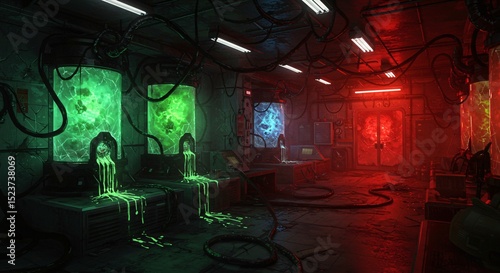 Eerie Glow Cyberpunk Sci-Fi Laboratory Interior