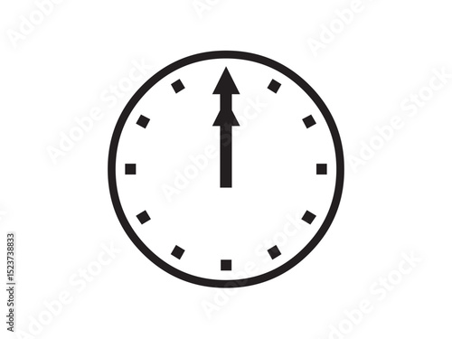 Vector isolated one single round clock dial with hands at 0:00 or 12:00 simple symbol colorless black and white outline silhouette infographics element