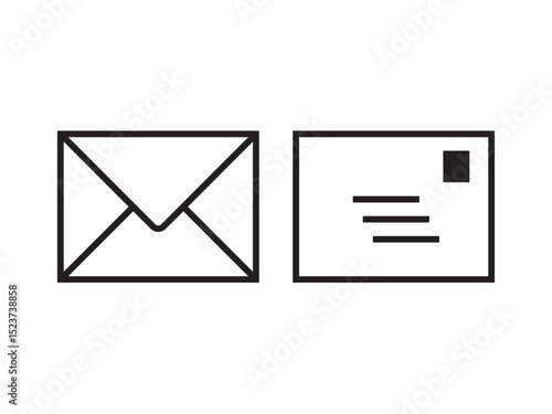 Vector isolated envelope with letter and postcard telegram colorless black and white contour line easy drawing