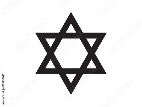 Vector isolated jewish six point star colorless black and white outline silhouette shadow shape stencil solid black