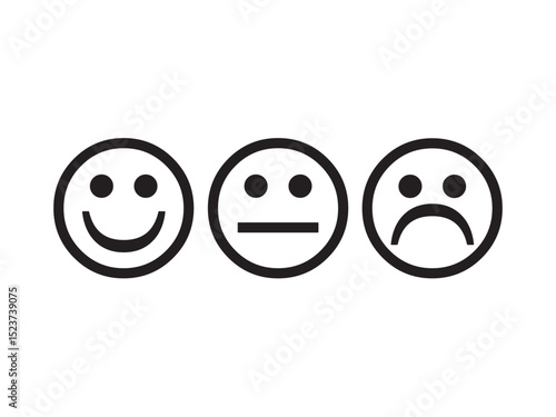 Vector isolated three smiling faces set smile and sad  colorless black and white contour line easy drawing