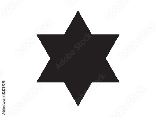 Vector isolated jewish six points star colorless black and white outline silhouette shadow shape stencil solid black