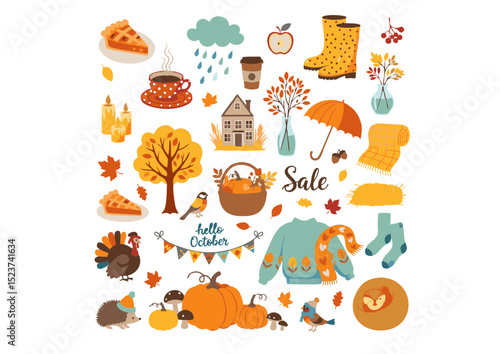 Autumn Sale Cozy Fall Illustrations, Harvest Elements, Thanksgiving Decor, and October Vibes