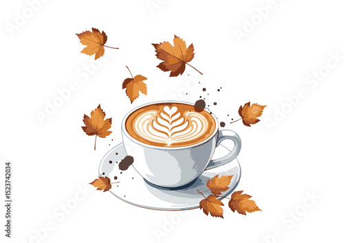 Autumn Latte Art Cozy Fall Coffee Drink Illustration