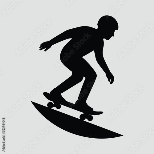 Silhouette skateboarder rides skate board extreme sport Illustration Vector