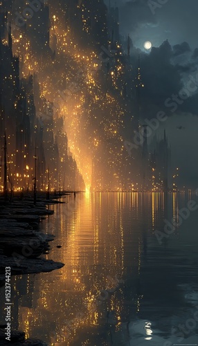 Wallpaper Mural Futuristic City Reflecting Water. Torontodigital.ca