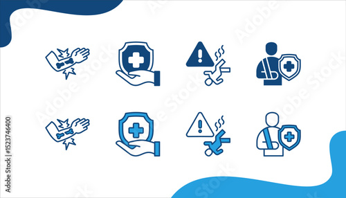 Work safety icon set with Injury, Assurance, Hazard and Accident