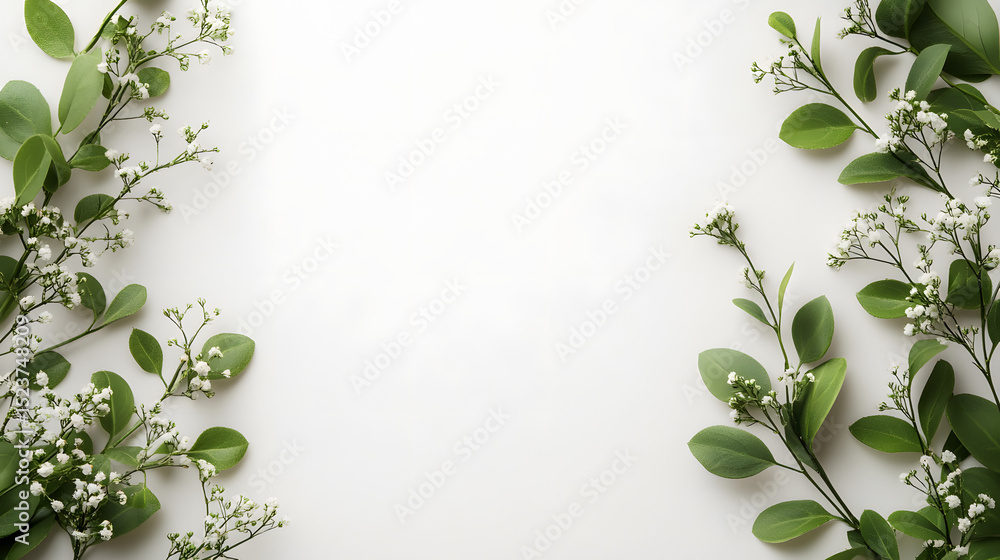 Fototapeta premium Elegant greenery framing a pure white background nature inspiration floral arrangement minimalist style
