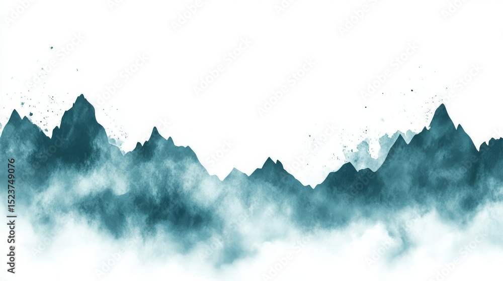 Obraz premium Blue and white mountains are depicted in a serene and abstract landscape