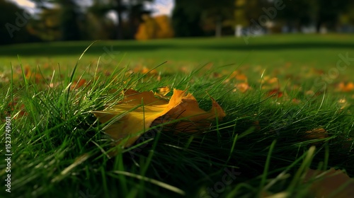 Wallpaper Mural Autumn leaf resting on green grass Torontodigital.ca