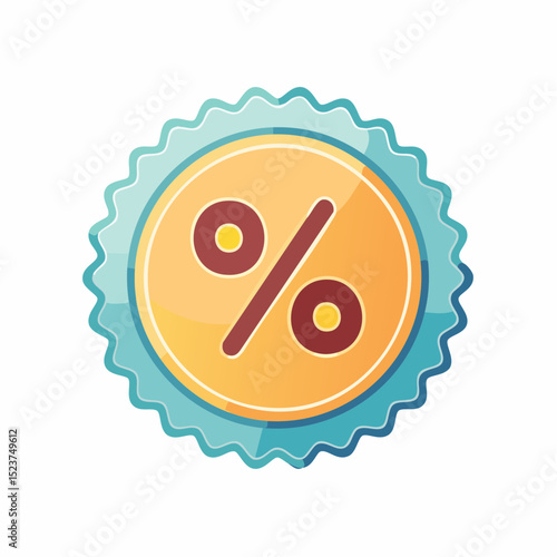Discount Emblem: A close-up shot of an emblem, the focus is on a stylish badge with a percentage symbol to show sales, promotions, or special offers.