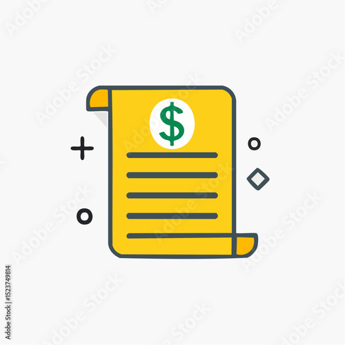 Financial Contract Illustration: A detailed illustration of a financial document, contract or agreement with a currency symbol at the top, showcasing elements of business and finance.