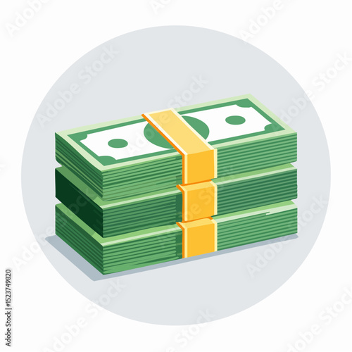 Stacks of Green: Illustrated stacks of United States currency, symbolizing wealth, financial abundance, and economic prosperity within a minimalist and clean graphic style.