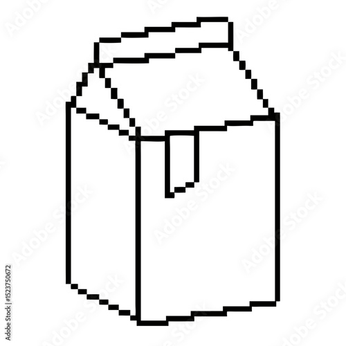 Milk, juice carton design in minimalist pixel  line art on a transparent background for creative use