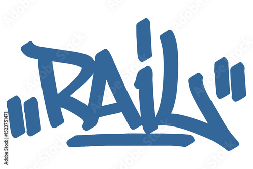 Wallpaper Mural Graffiti tag text "Rail" in bold blue urban style with skateboard vibe. Hand-drawn lettering with raw spray paint texture. Perfect for streetwear, posters, merch, and edgy visuals.
 Torontodigital.ca
