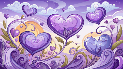 Lavender hearts float like dreams, expressing spiritual affection and imaginative love. Elegant swirls, whimsical touches, and fantasy-driven forms reflect poetic emotions and soulful romantic ideals.