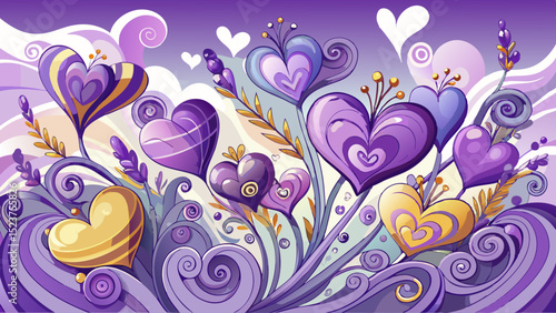 Lavender hearts float like dreams, expressing spiritual affection and imaginative love. Elegant swirls, whimsical touches, and fantasy-driven forms reflect poetic emotions and soulful romantic ideals.