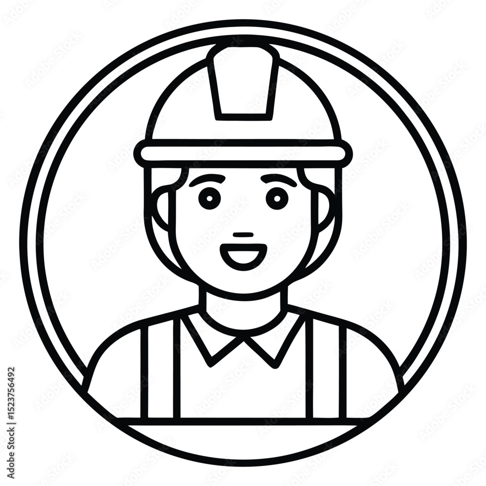 Worker avatar character icon vector illustration design in black and white circle Worker avatar character icon vector illustration design in black and white circle