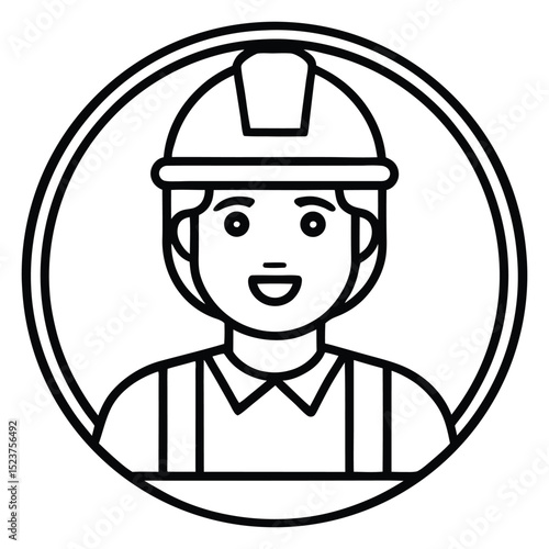 Worker avatar character icon vector illustration design in black and white circle