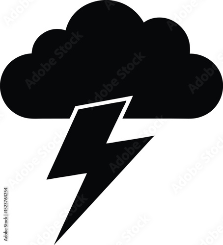 black silhouette of a lightening bolt with cloud