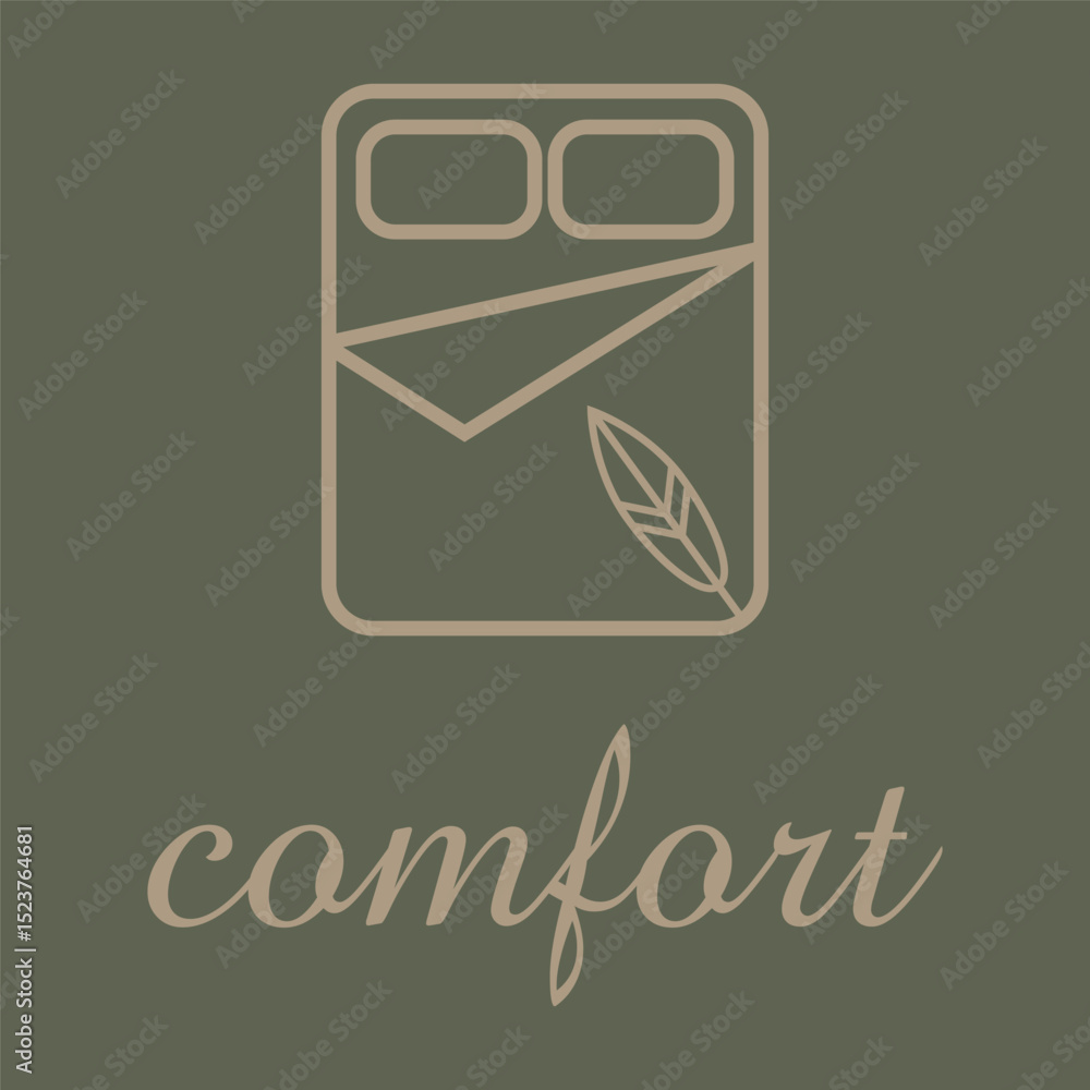 Naklejka premium logo for furniture, bed sheet, bed cover or household appliance brand products. with feather icon represent comfort.