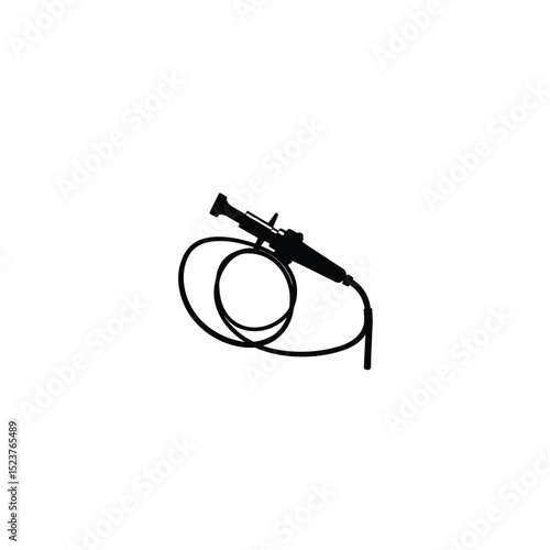 Silhouette of a gastroscope with a narrow, elongated structure on white background