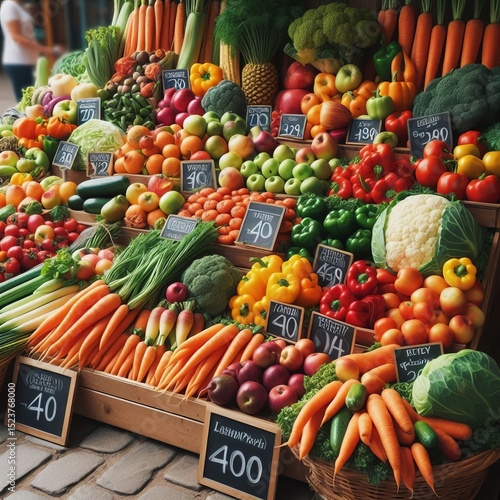 Farmers market colorful produce on display Vibrant fruits and ve
