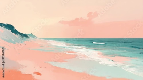 Serene Coastal Sunset: Pink Sands, Teal Ocean, Abstract Art