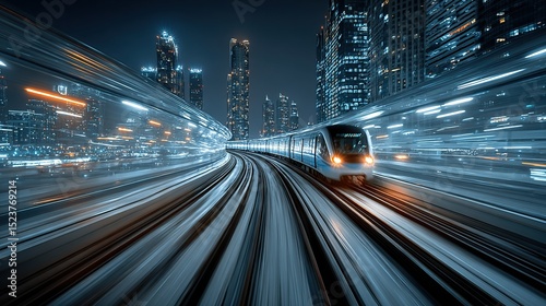 Metro Train Dubai Night Cityscape.