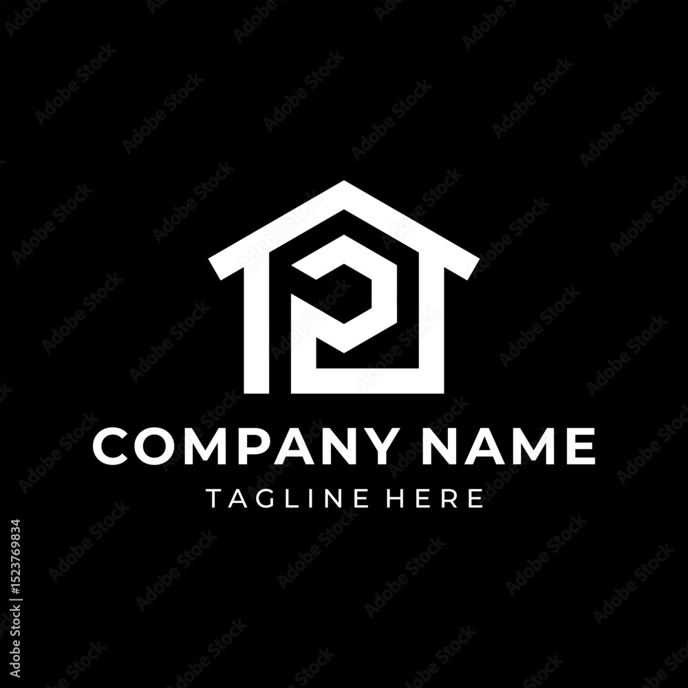 The logo design combines the letter p and a house, using white color. The logo design combines the letter p and a house, using white color.