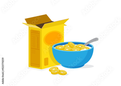 Box of cereal and a bowl of cereal with milk stock illustration