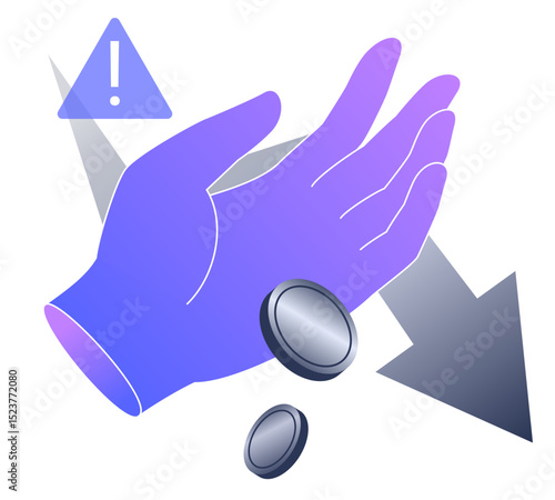 Begging hand on descending arrow background