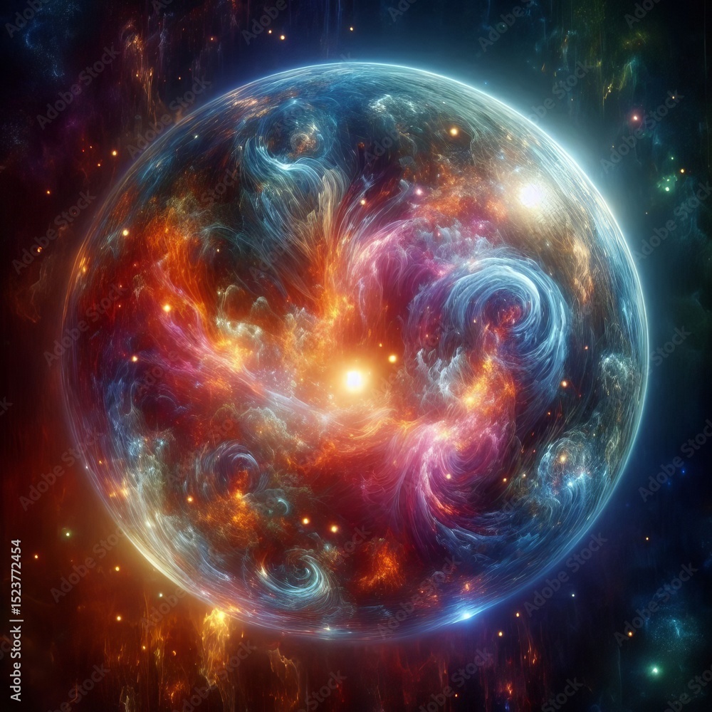 Obraz premium Glowing Orb A translucent sphere filled with swirling nebulas an