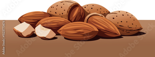 Almonds with shell and kernel close up vector illustration in brown tones natural food snack healthy nuts 