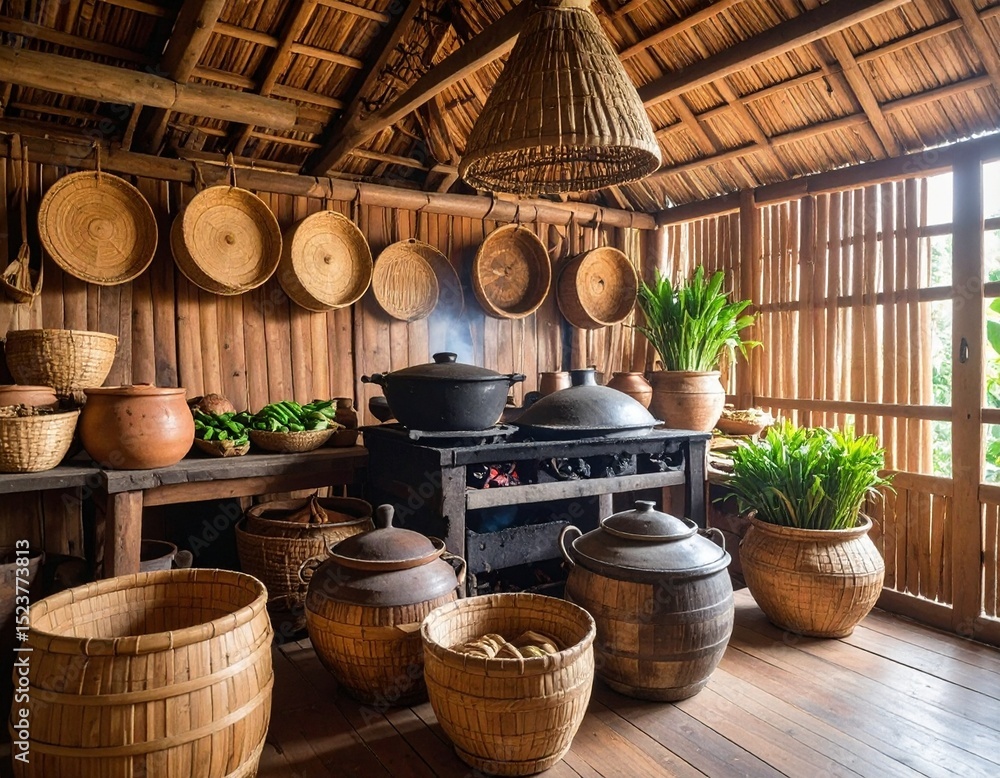 Fototapeta premium Traditional Thai kitchen with fire stove