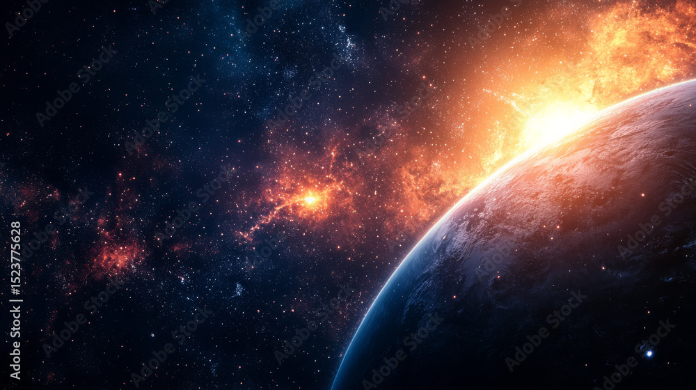 Fototapeta premium A vivid, ultra-high-definition depiction of outer space captures a lifelike view