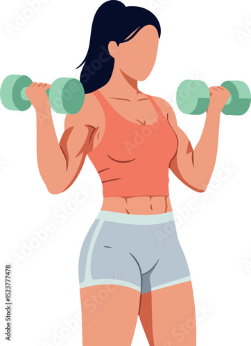 Woman lifting dumbbells for fitness workout with athletic wear and ponytail hairstyle 